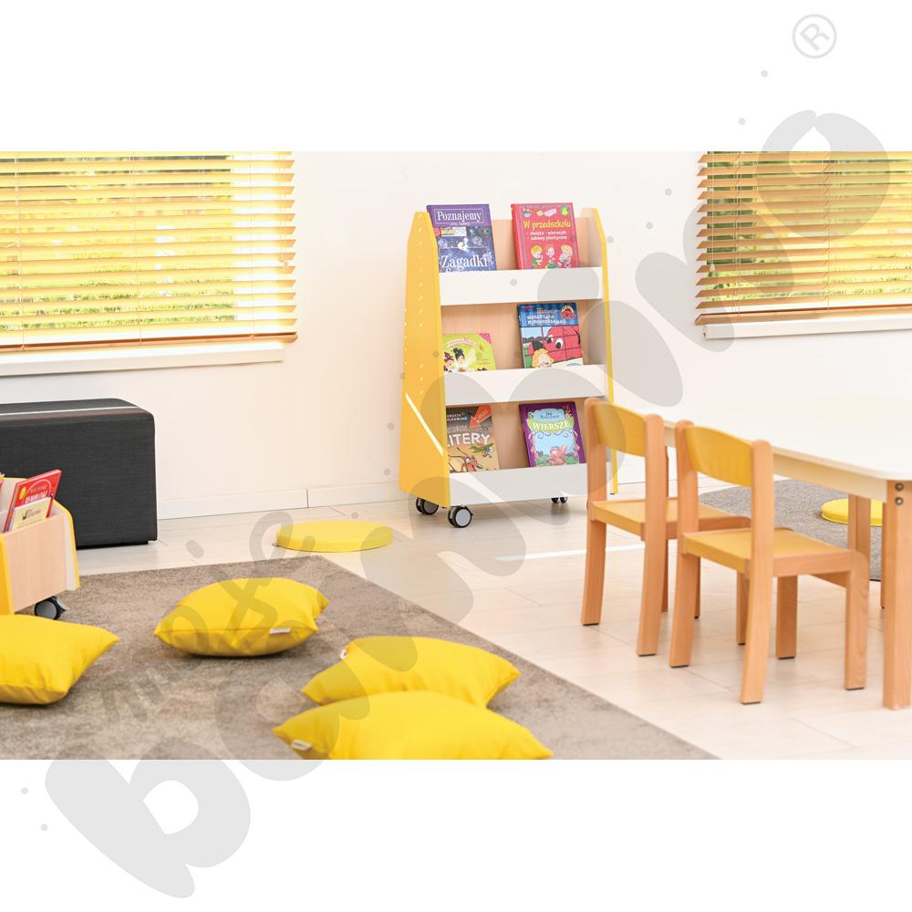 Quadro - dwustronna biblioteczka mobilna, żółta, skrzynia klon jasny