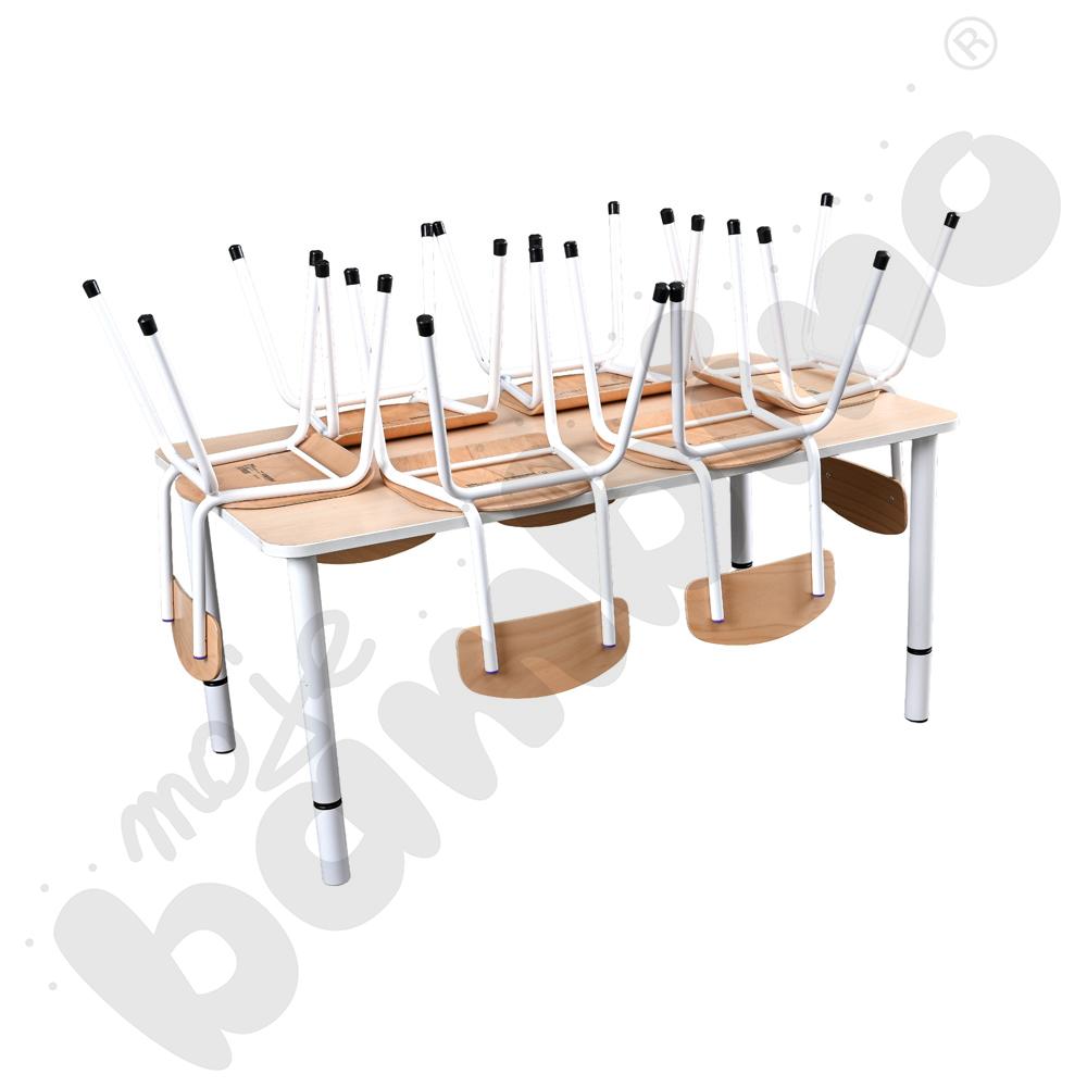 Stół Quadro z reg. wys. prostokątny z białym obrzeżem z 6 krzesłami Bambino białymi, rozm. 2