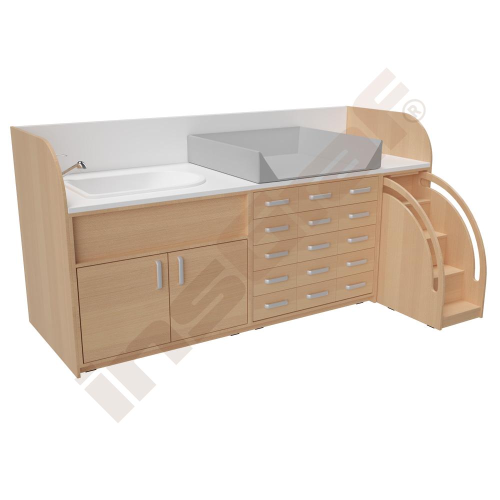 
Wickelkommoden-Landschaft 4, T 90 cm, mit Badewanne, Wickelauflage grau
