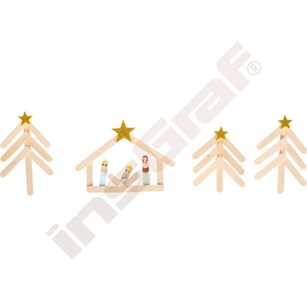 Weihnachtskrippe aus Holzstäben