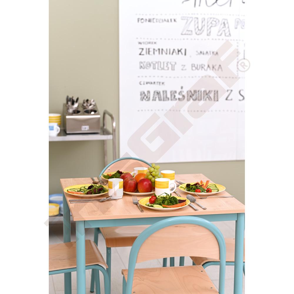 Stůl Mila 80 x 80 javor a 4 židle P, vel. 6 tyrkysové  z