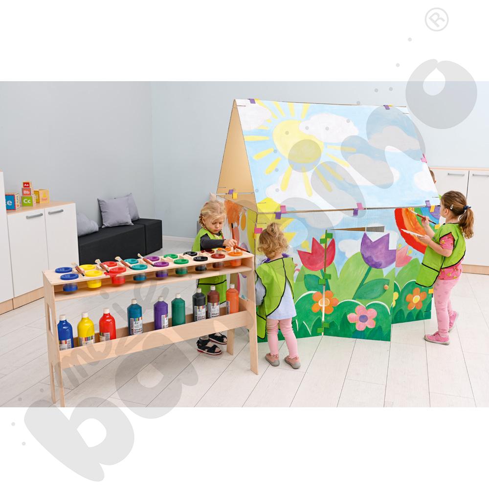 Stojak z farbami i pojemnikami