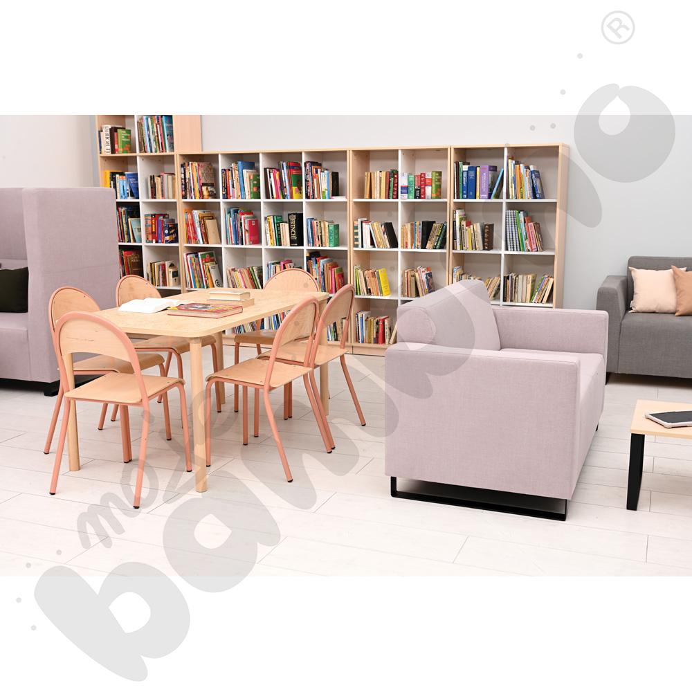 Cichy stół Marcus 140 x 80 beżowy z 6 krzesłami P łososiowymi, rozm. 5