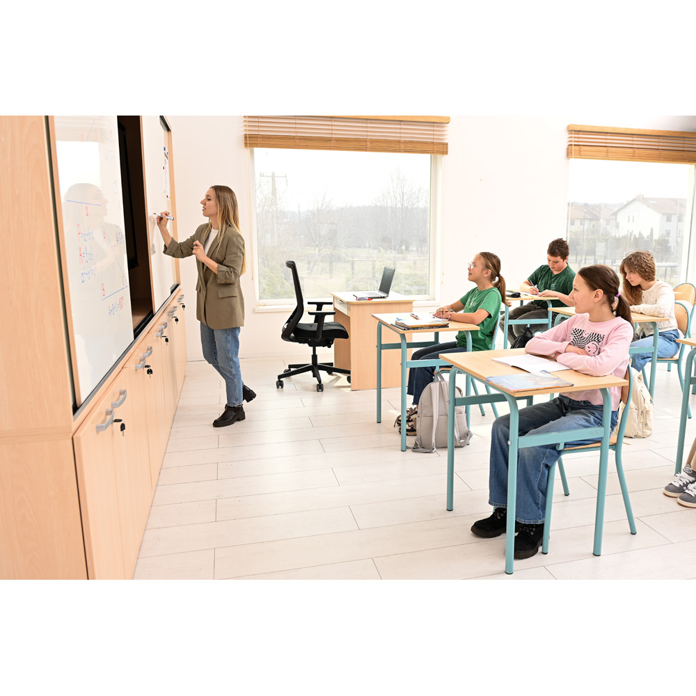 Školská lavica Daniel 1-os. javor 375 so stoličkou P, veľ. 6, tyrkysová konštrukcia