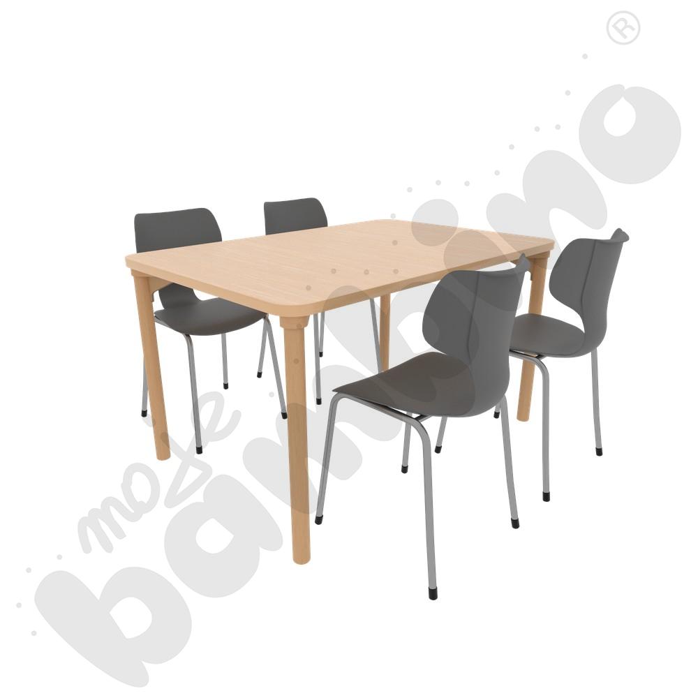 Stół Marcus 120 x 80 klon HPL z 4 krzesłami Snake szarymi, rozm. 5