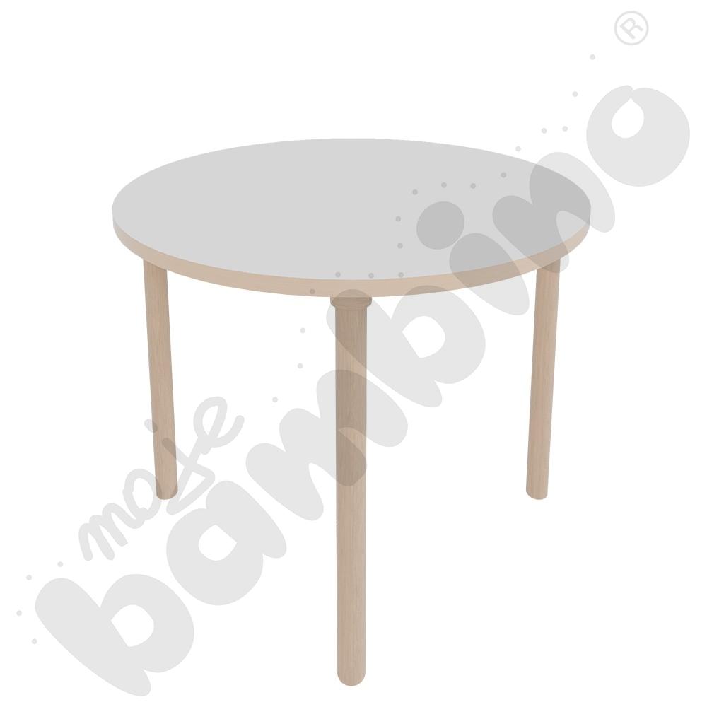 Stół Marcus okrągły 90 x 90 rozm. 5, stelaż drewniany brzozowy, stopka drewniana, blat szary, narożniki zaokrąglone