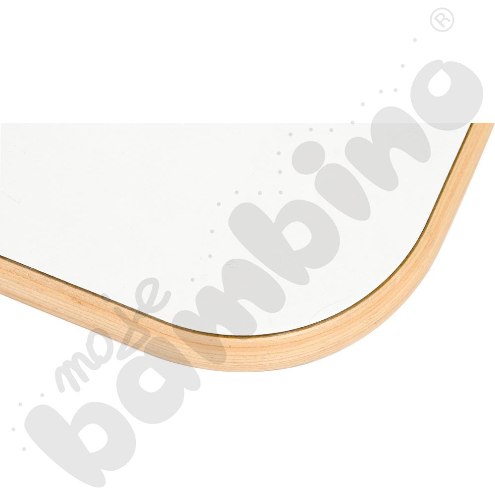 Stół Mila trójkątny 90x90x122, blat HPL biały, narożniki zaokrąglone, rozm. 6 z kółkiem