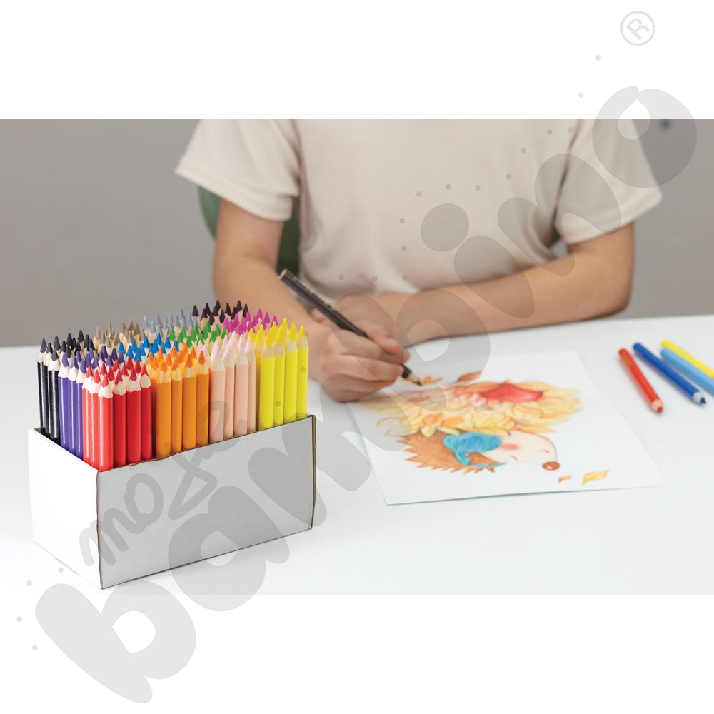 Kredki trójkątne Bambino w drewnianej oprawie - zestaw stolikowy, 144 szt.