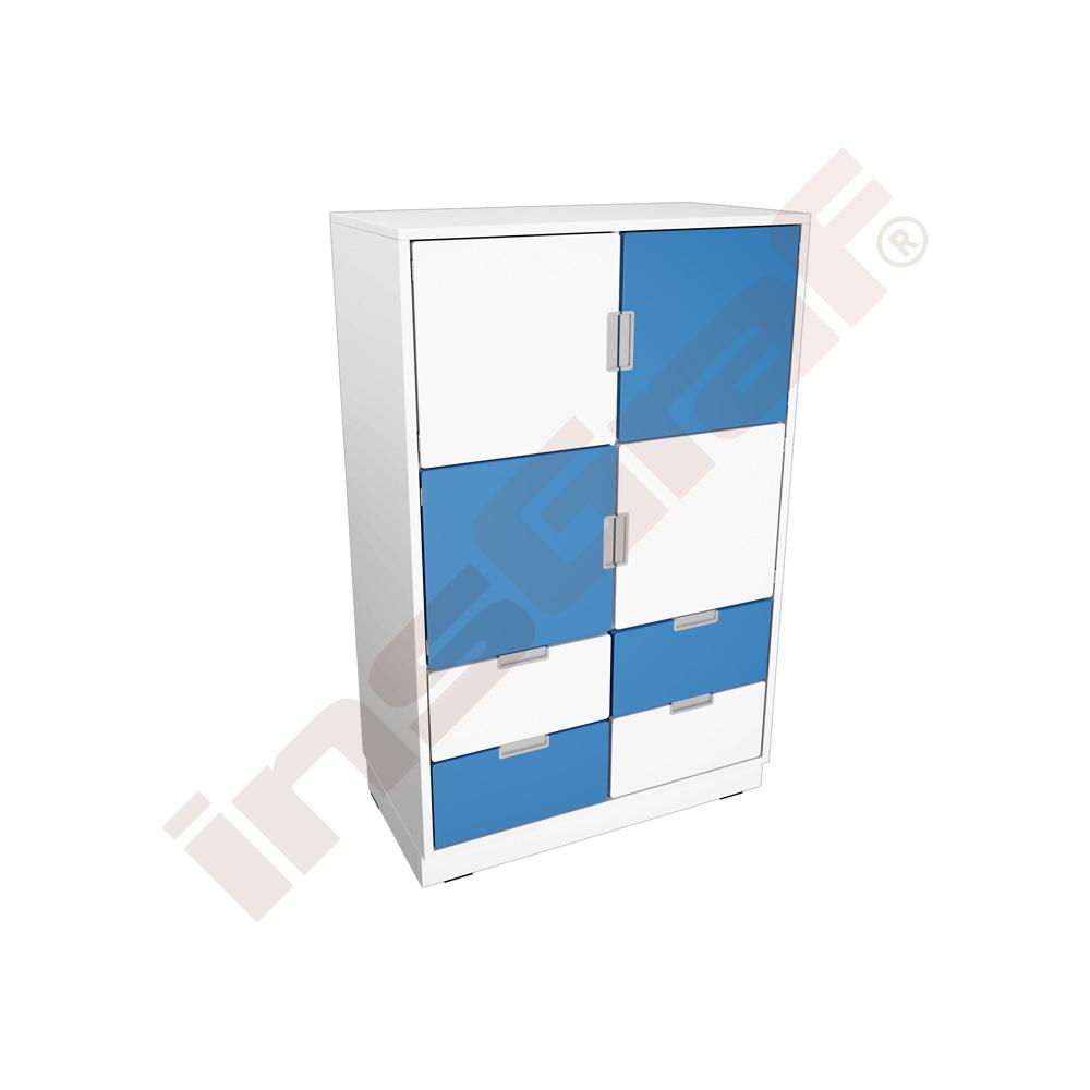 
Kombischrank L mit 4 schmalen Schubladen und 4 kleinen Türen, B 79, weiß - weiß/blau (Quadro 48W-180°)
