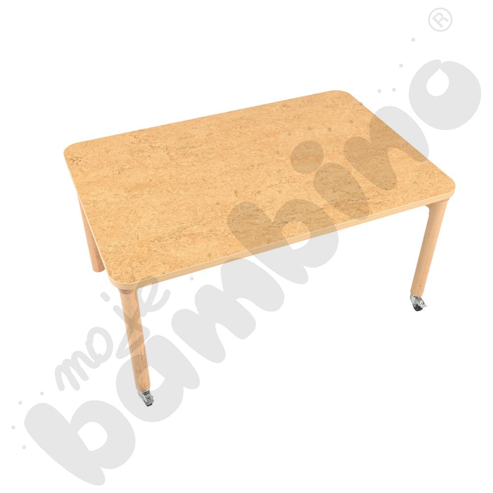 Stół Marcus 120 x 80 cm, rozm. 3, nogi drewniane brzozowe z 2 kółkami, blat cichy beżowy, obrzeże ABS