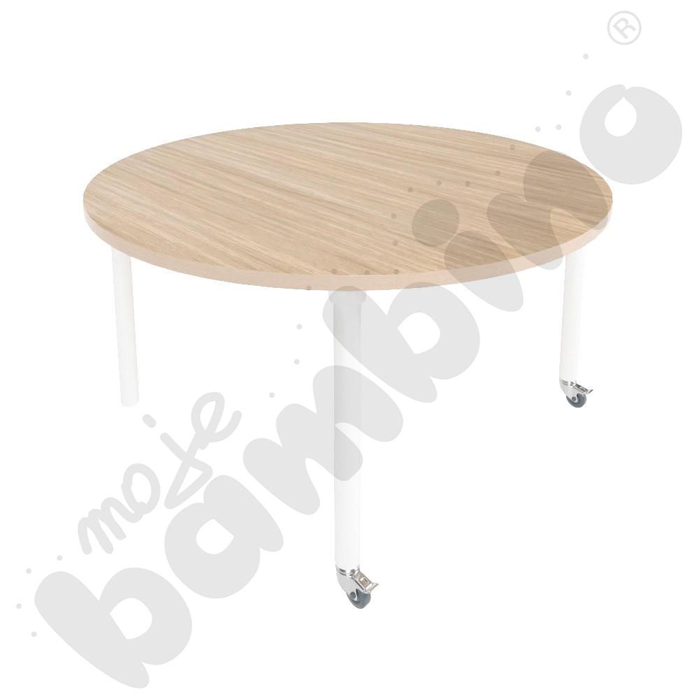 Stół Marcus 120 x 120 cm, rozm. 5, nogi drewniane białe z 2 kółkami, blat HPL klon, obrzeże ABS