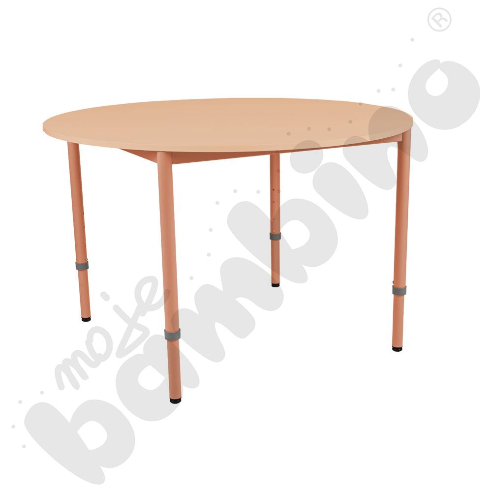 Stół Mila okrągły 120 cm, z reg. wys. 1-4, blat klon, stelaż łososiowy