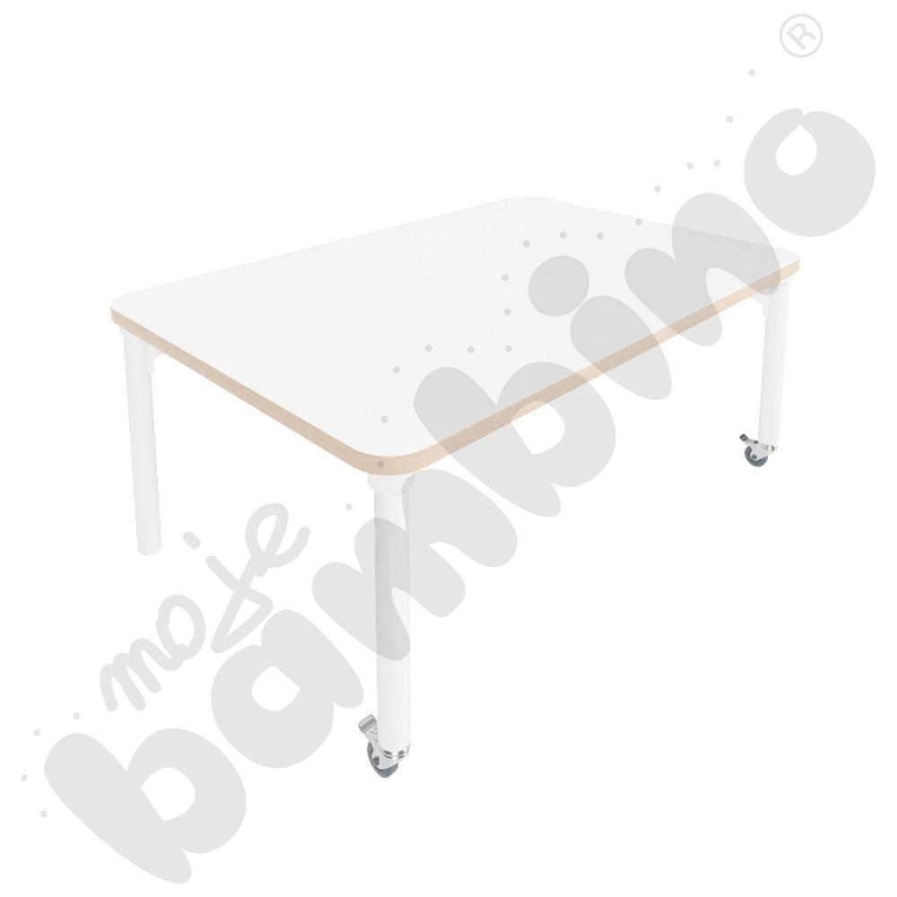 Stół Marcus 120 x 80 cm, rozm. 2, nogi drewniane białe z 2 kółkami, blat HPL biały, obrzeże ABS