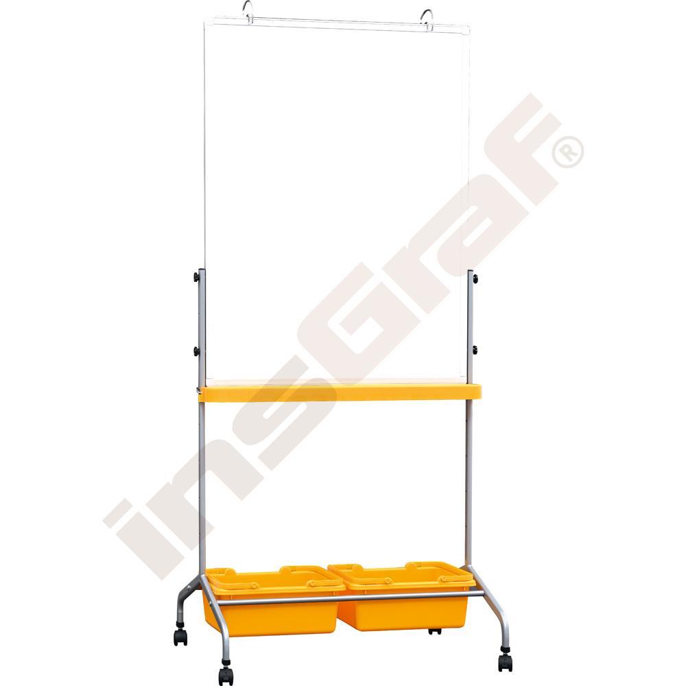 Bílá mobilní magnetická tabule 75 x 100 cm - žluté zásobníky
