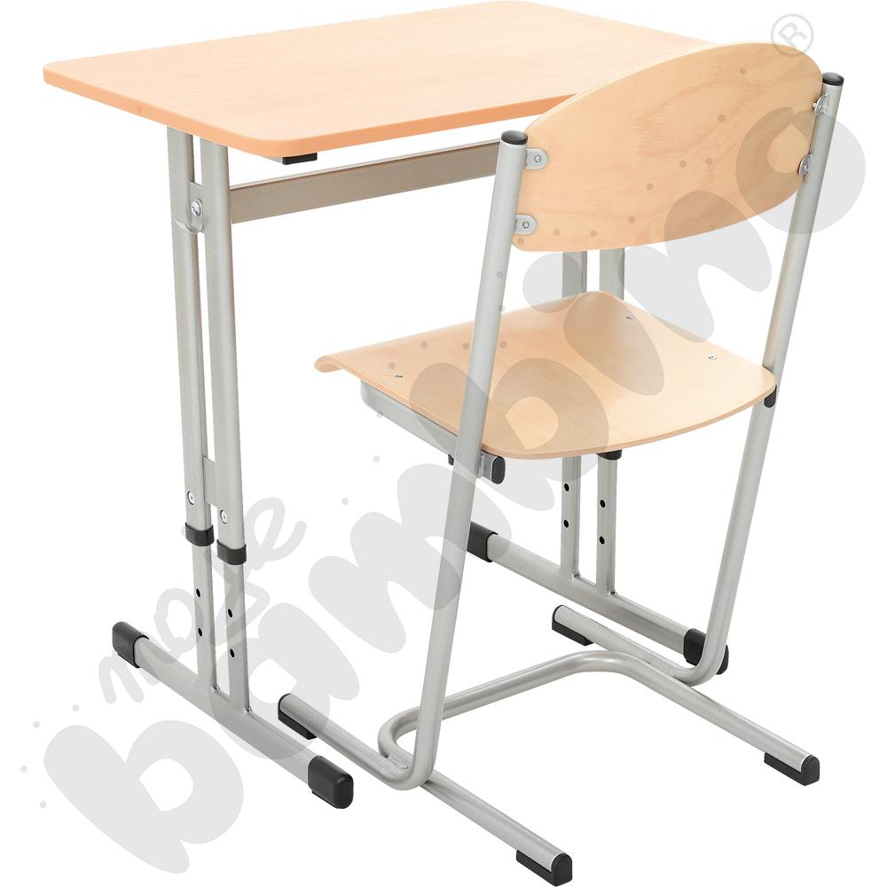 Stół IN-R 70x50 rozm. 3-7, 1-os., stelaż aluminium, blat buk, obrzeże PU, narożniki zaokrąglone