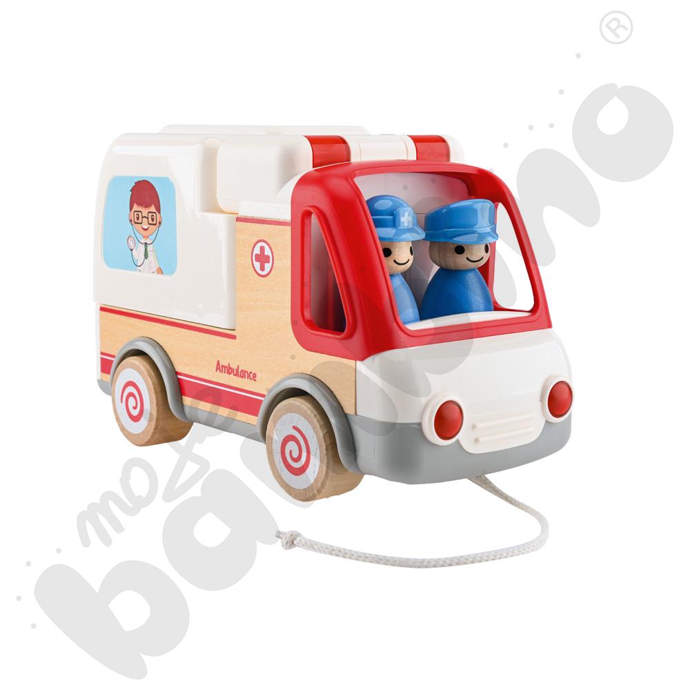 Drewniany ambulans z dźwiękiem i światłami