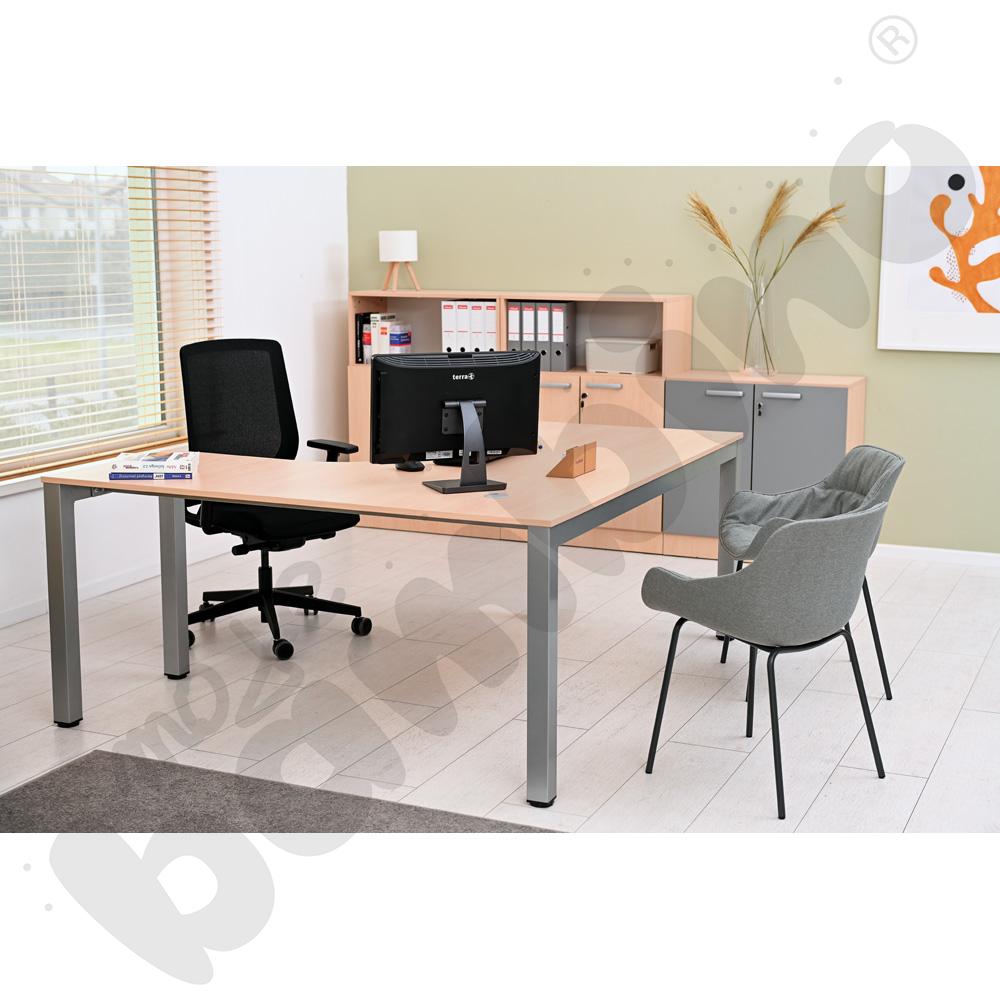 Biurko Grande narożne prawe z metalowymi nogami, klon jasny