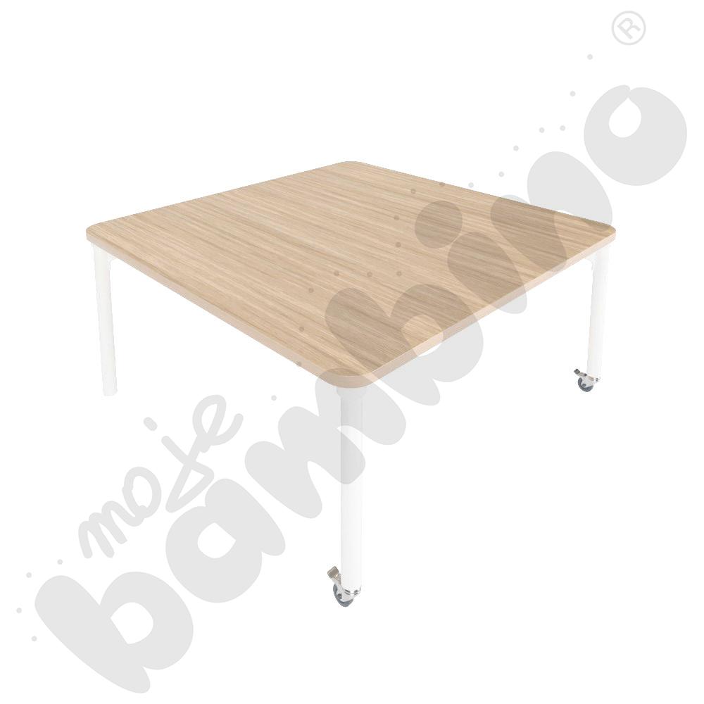 Stół Marcus 140 x 80 cm, rozm. 3, nogi drewniane białe z 2 kółkami, blat HPL klon, obrzeże ABS