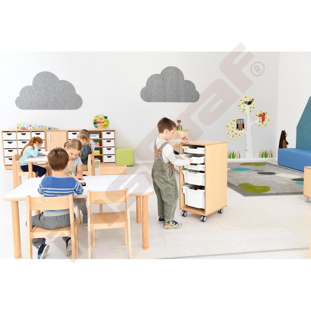 Flexi regál D na plastové zásobníky - 1 sloup - s kolečky