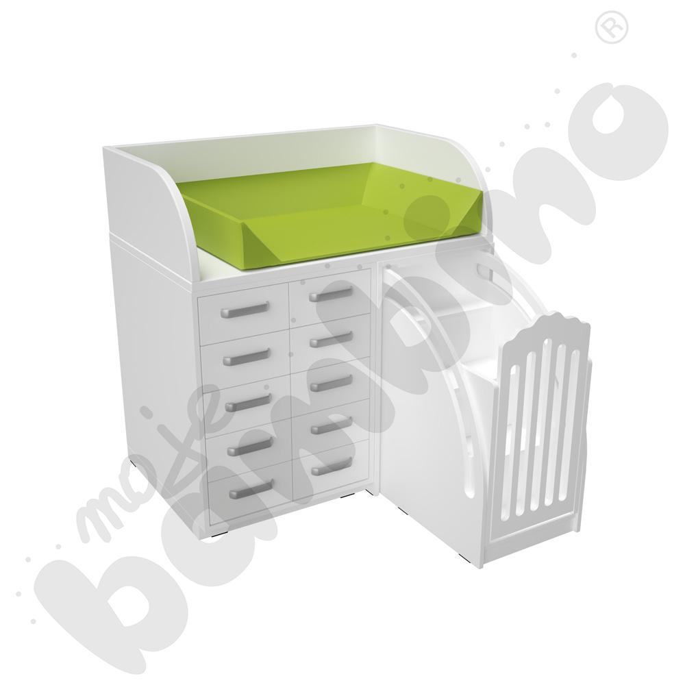 Przewijak, szer. 115 cm, ze schodami - zielony materac - skrzynia biała