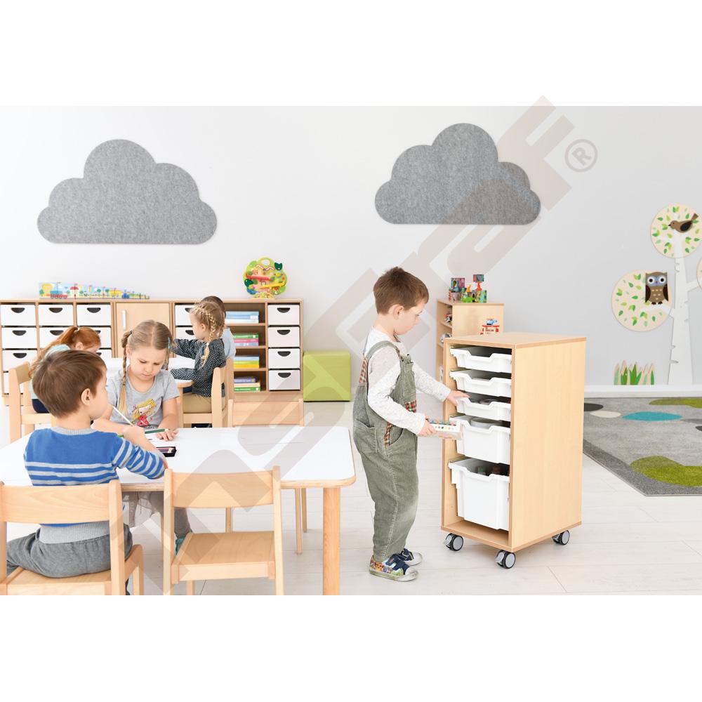 Flexi regál D na plastové zásobníky - 1 sloup - s kolečky