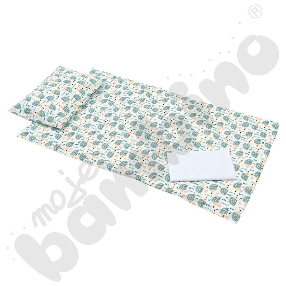 Komplet pościeli przedszkolnej - białej z jeżykami