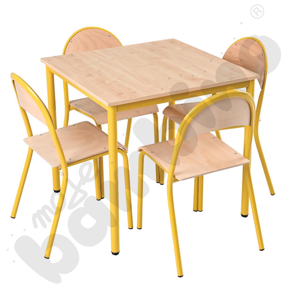 Stół Mila 4-os, klon 375 z krzesłami P, rozm. 6, musztardowy