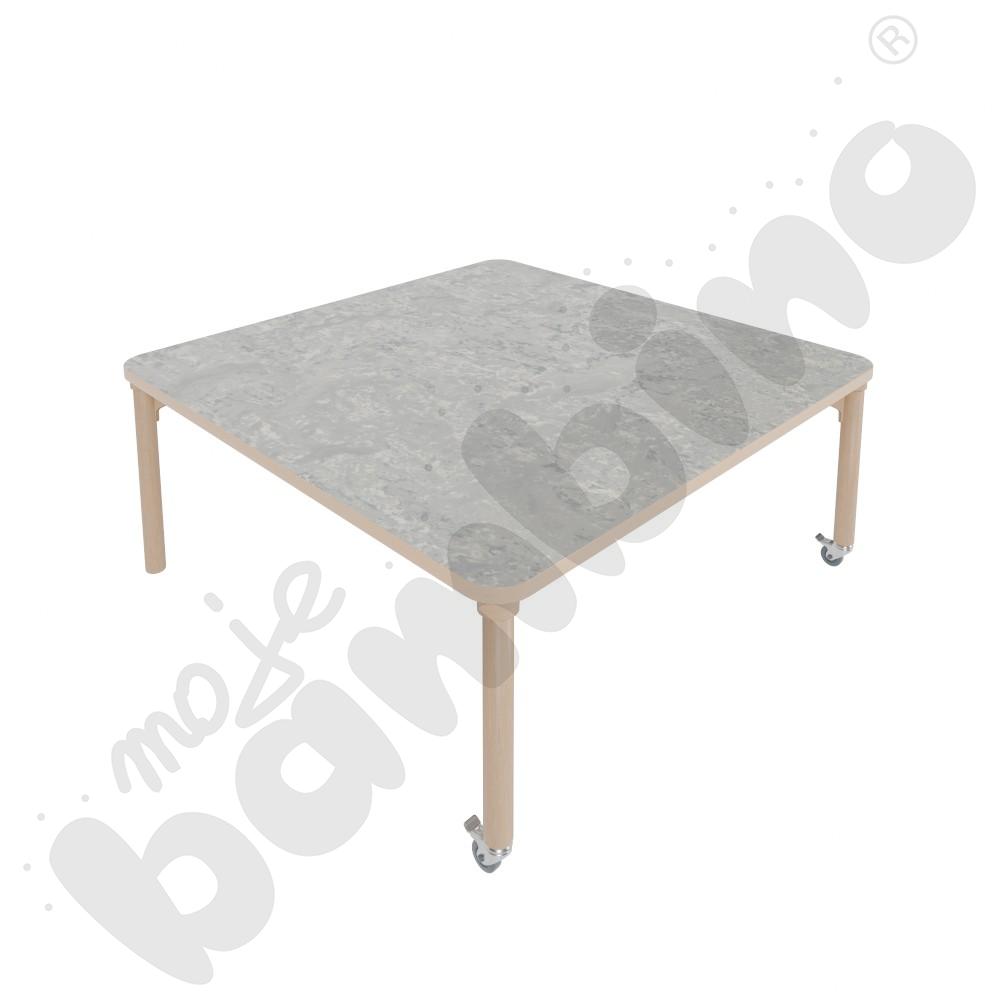 Stół Marcus 120 x 120 cm, rozm. 2, nogi drewniane brzozowe z 2 kółkami, blat cichy jasnoszary, obrzeże ABS