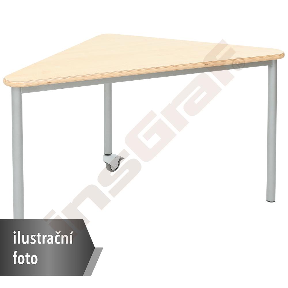 Stůl Mila trojhranný 89x89x126, buk, vel.6 s 1 kolečkem