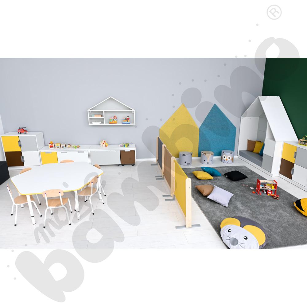 Blat Quadro biały sześciokątny, żółte obrzeże