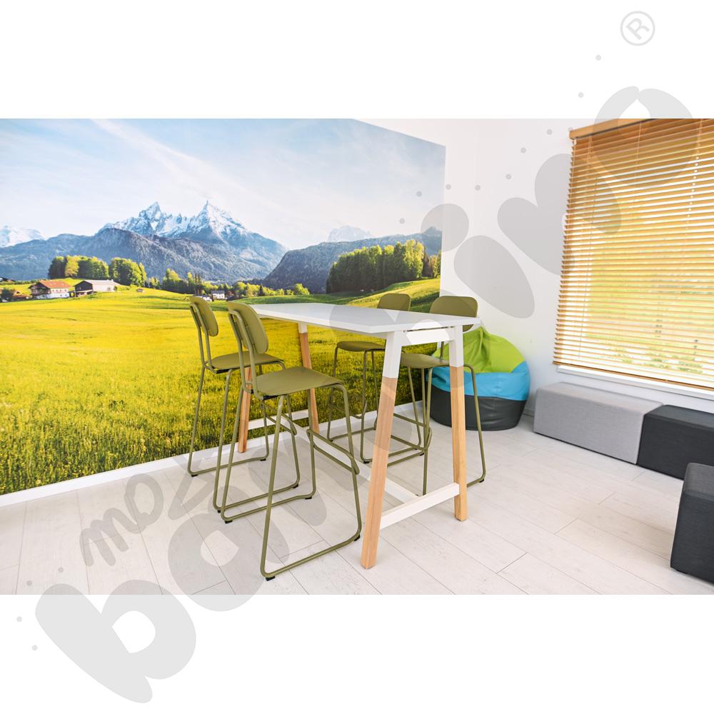 Stół wysoki OgiW biały z 4 hokerami wysokimi New School oliwkowymi