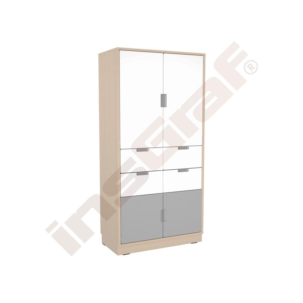 
Schrank XL mit 1 Mittelwand, mit 4 Schubladen und Türen, B 79, Ahorn Jylland - weiß/grau (Quadro 238-180°)
