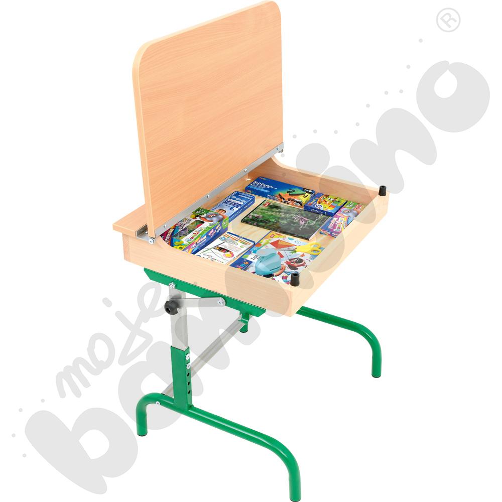 Stół z drewnianą skrzynką na książki, zielony