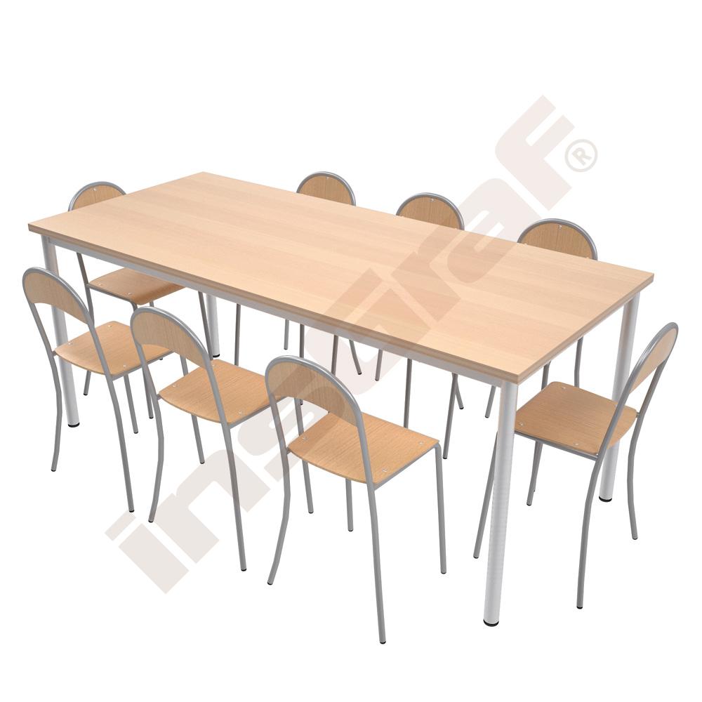 Stůl Mila 180 x 80 javor s 8 židlemi P stříbrnými, velikost 6