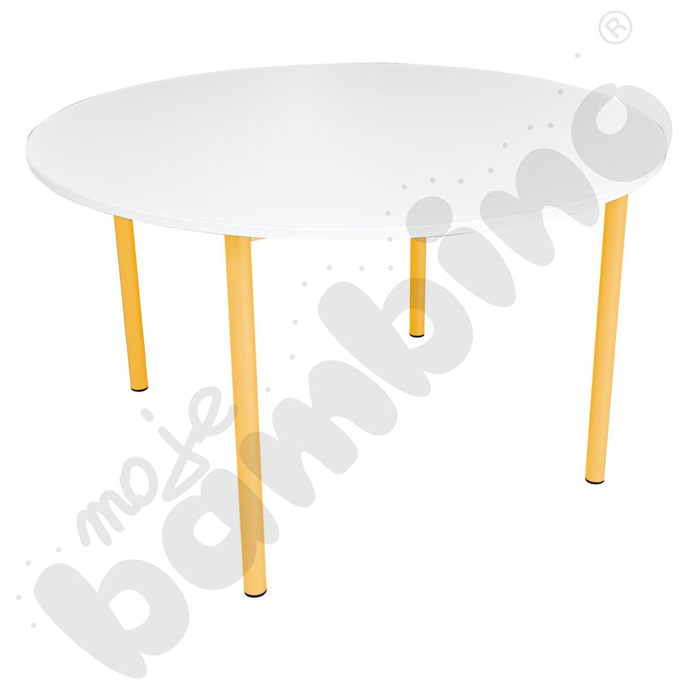 Stół Mila okrągły 120 cm, rozm. 5, blat biały, stelaż musztardowy