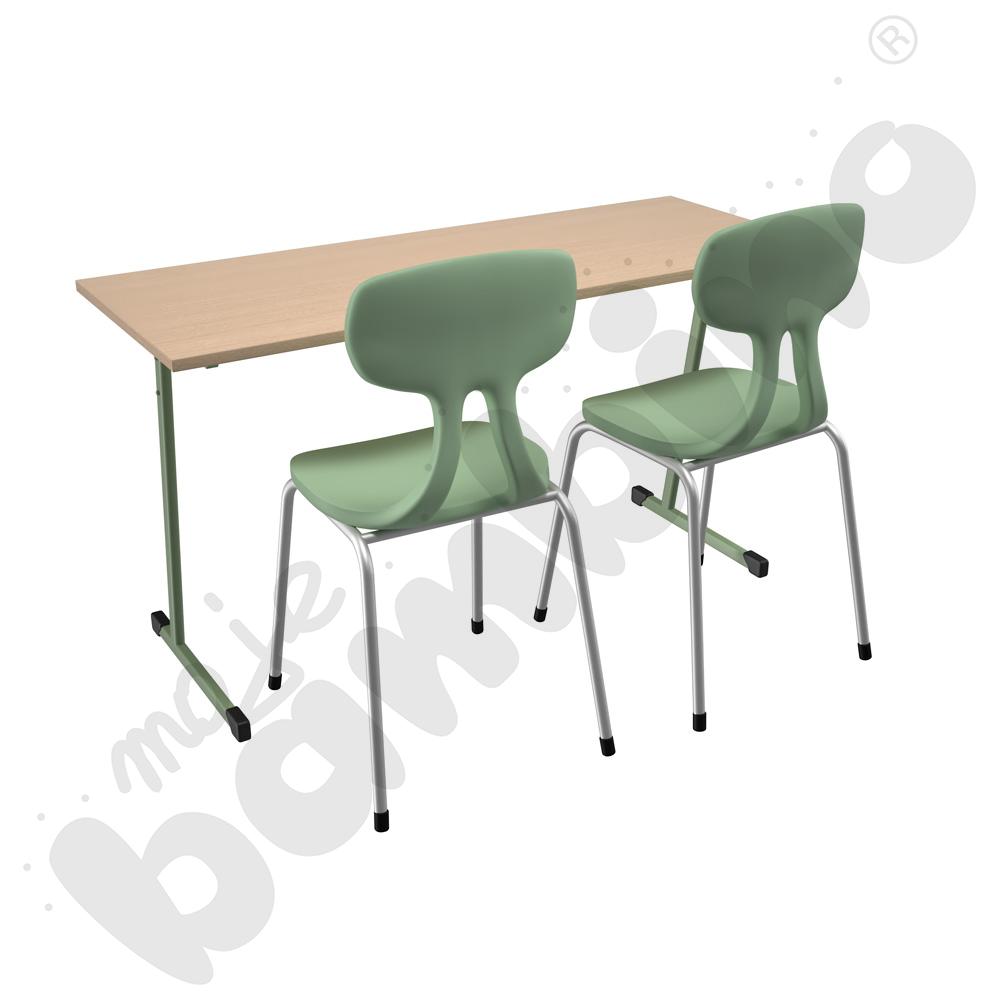 Stół T 2-os. klon, rozm. 5-6 z krzesłami Colores,  rozm. 6, oliwkowy