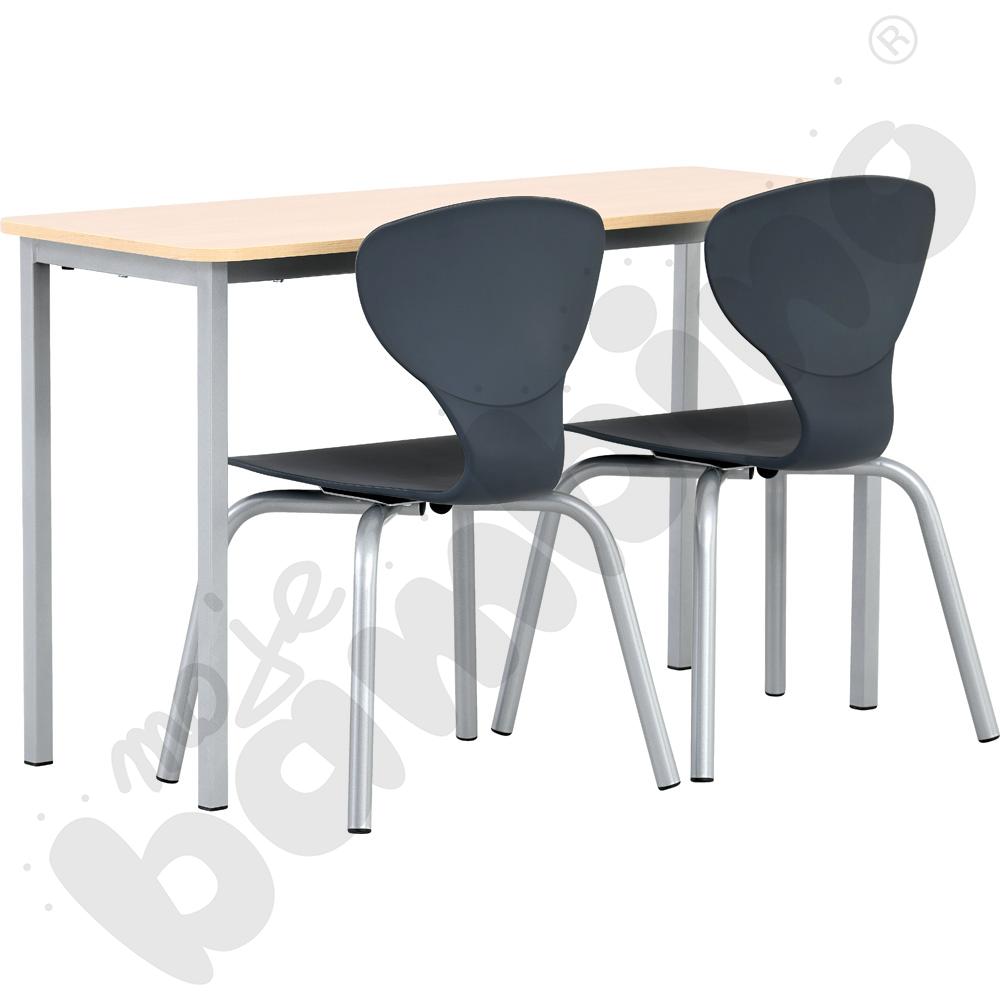 Stół Vorte 2-os., klon jasny z krzesłami Flexi szarymi, rozm. 6