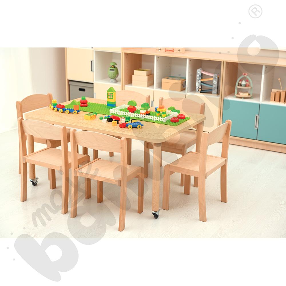 Stół Marcus 120 x 80 cm, rozm. 3, nogi drewniane brzozowe z 2 kółkami, blat cichy beżowy, obrzeże ABS