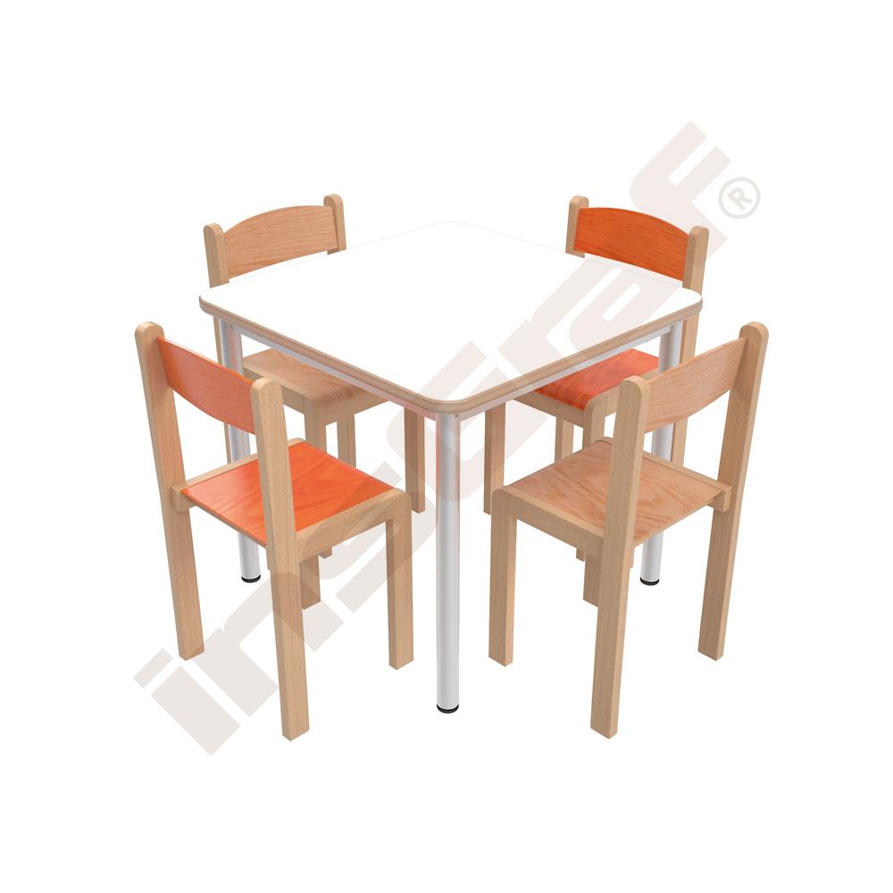 Stůl Mila 70 x 70 bílý HPL se 4 židlemi Filípek mix barev, vel. 4