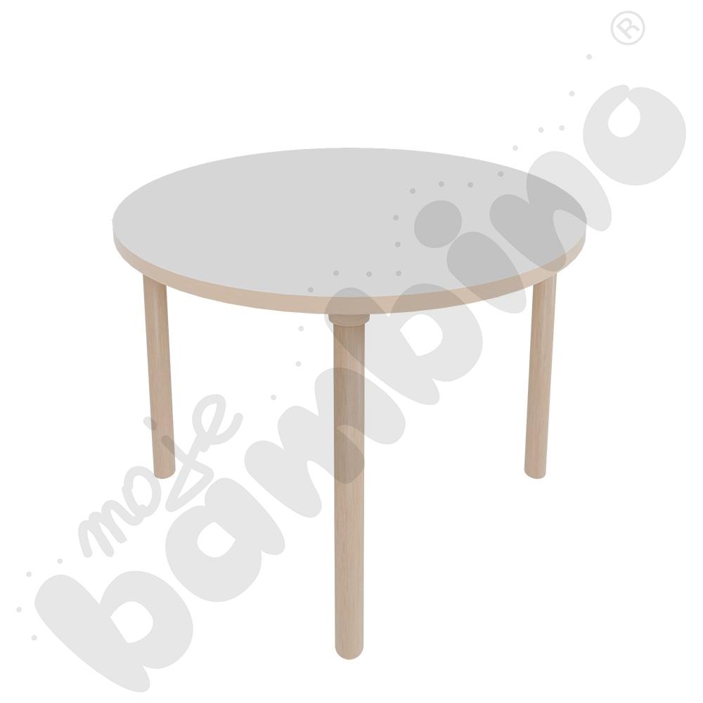 Stół Marcus okrągły 90 x 90 rozm. 4, stelaż drewniany brzozowy, stopka drewniana, blat szary, narożniki zaokrąglone