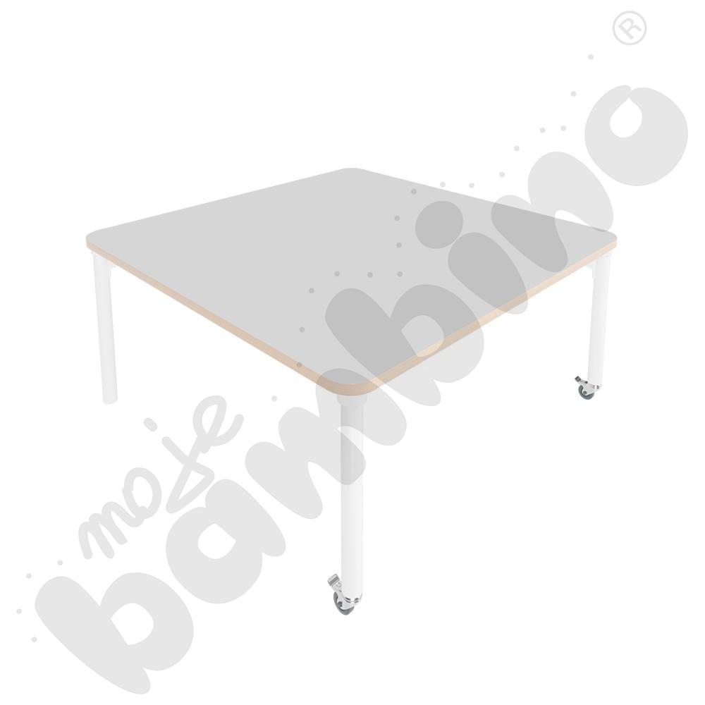 Stół Marcus 120 x 120 cm, rozm. 3, nogi drewniane białe z 2 kółkami, blat jasnoszary, obrzeże ABS
