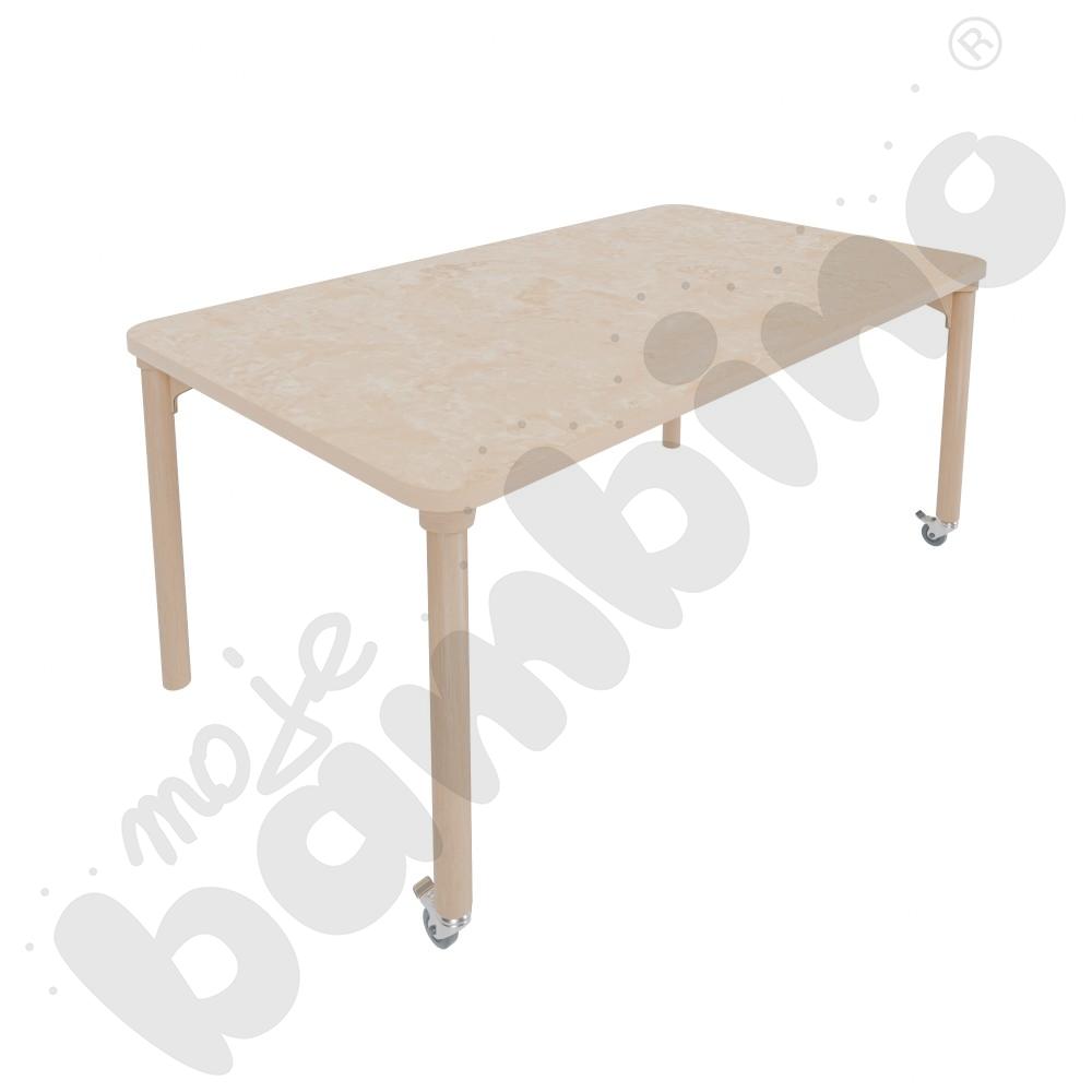 Stół Marcus 140 x 80 cm, rozm. 4, nogi drewniane brzozowe z 2 kółkami, blat cichy beżowy, obrzeże ABS