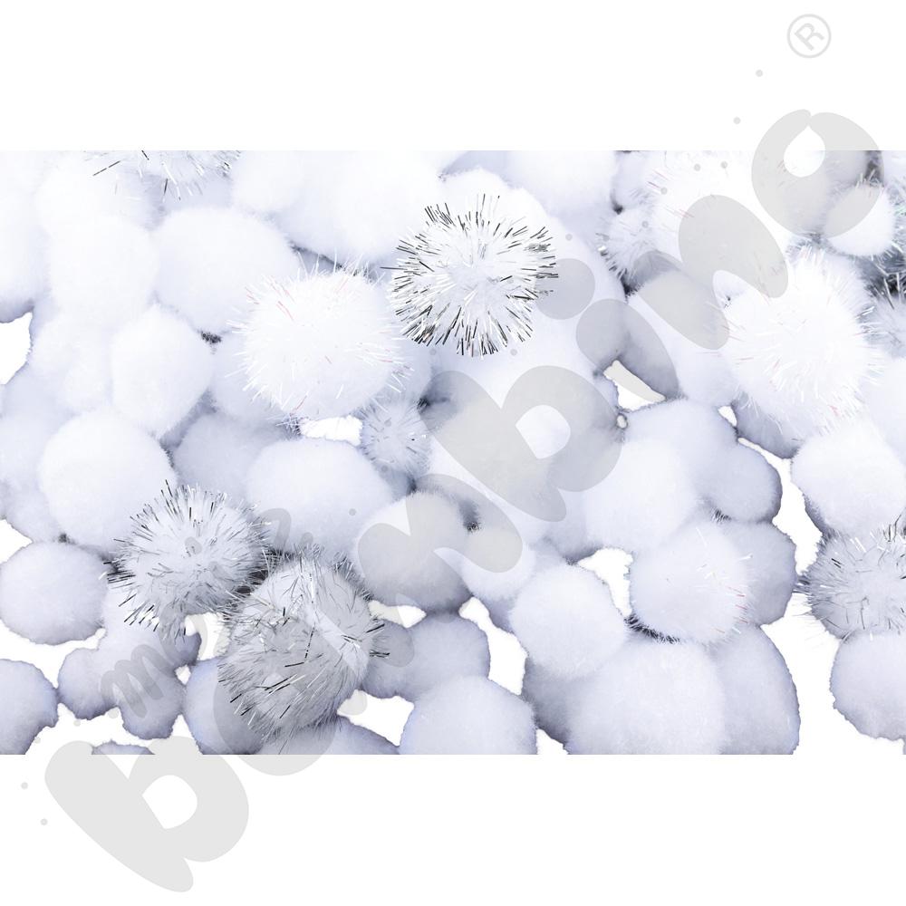 Pompony białe i srebrne, 200 szt.