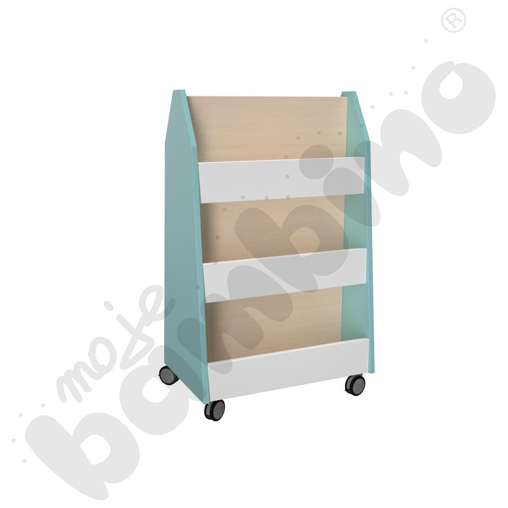 Quadro - dwustronna biblioteczka mobilna, turkusowy pastel, skrzynia klon jasny