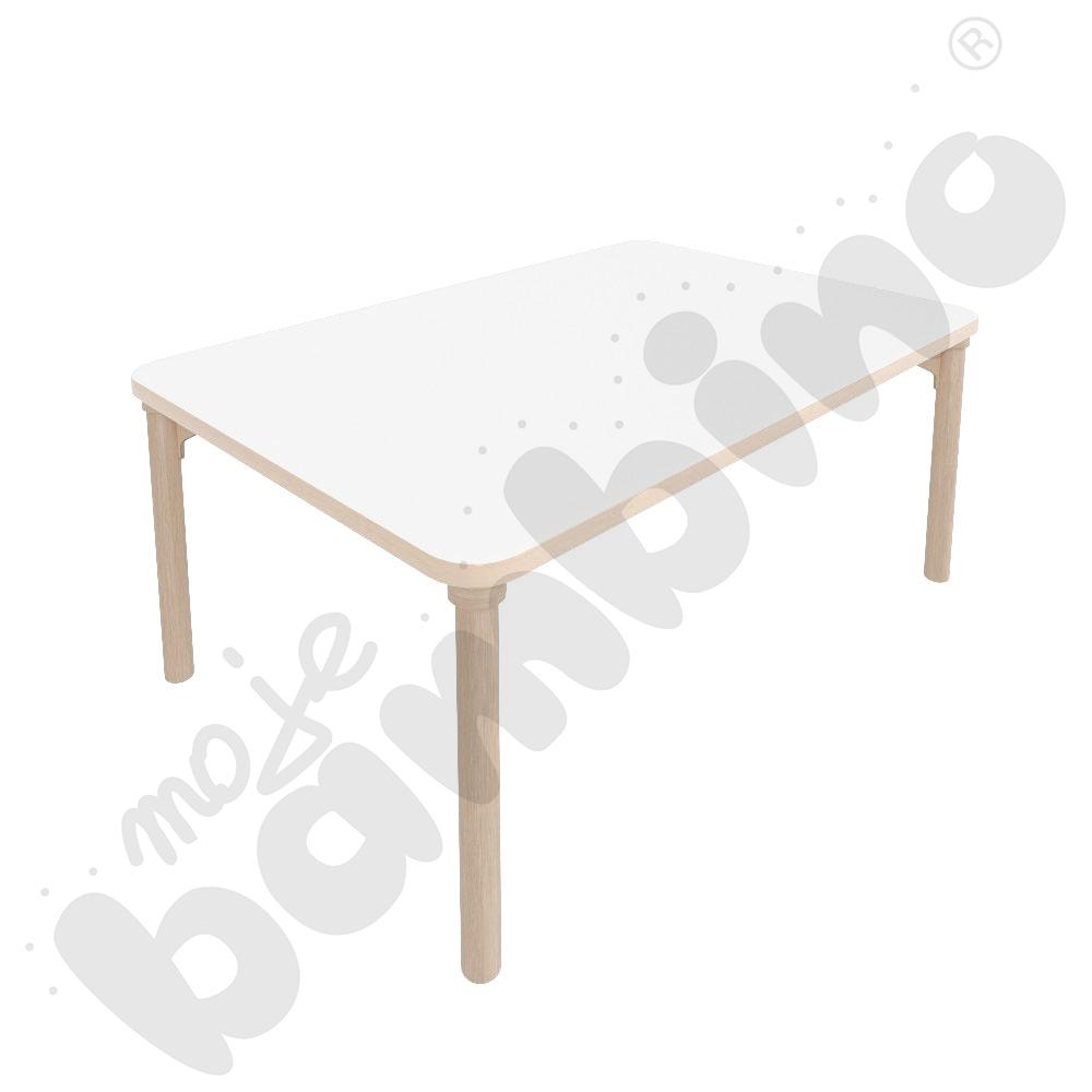Stół Marcus prostokątny 80 x 120 rozm. 2, stelaż drewniany brzozowy, stopka drewniana, blat HPL biały, narożniki zaokrąglone