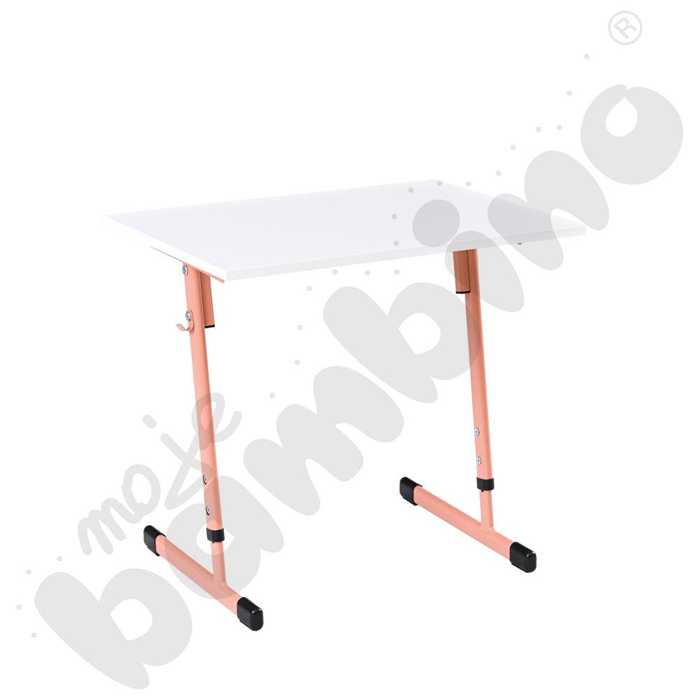 Stół T 70 x 50 rozm. 3-4, 1-os., stelaż łososiowy, blat biały, obrzeże ABS, narożniki proste