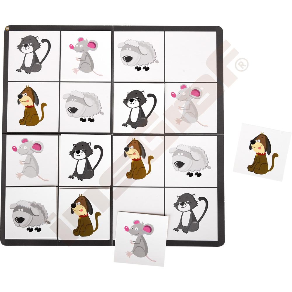 Oboustranné sudoku 4 x 4 – divoká a domácí zvířata