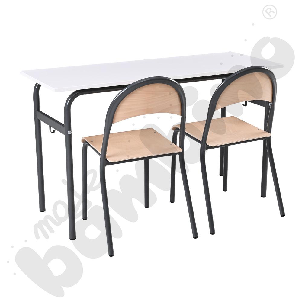 Stół Daniel 2-os. biały z krzesłami P, rozm. 6, antracytowy