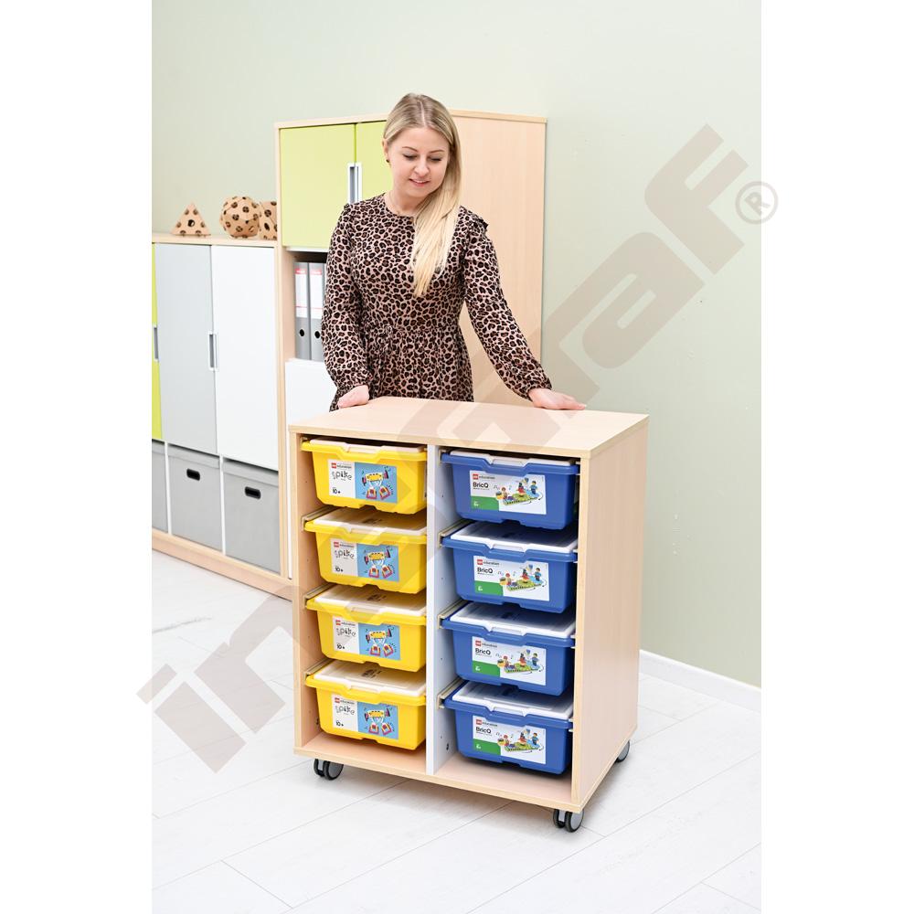Quadro - regál M na plastové zásobníky, s předělem a kolečky, javor 