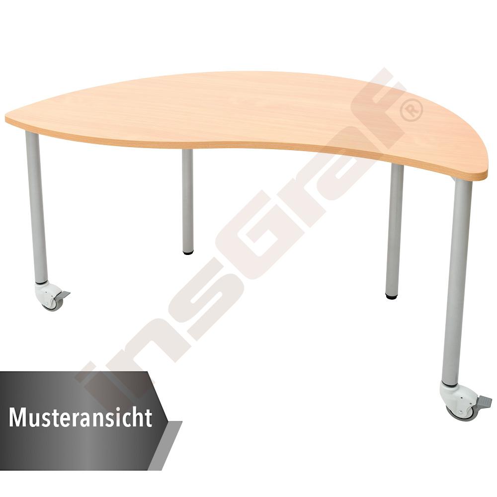 
MILA Tisch 4 HPL, halbrund wellenförmig, auf Rollen, TH 64 cm - Buche
